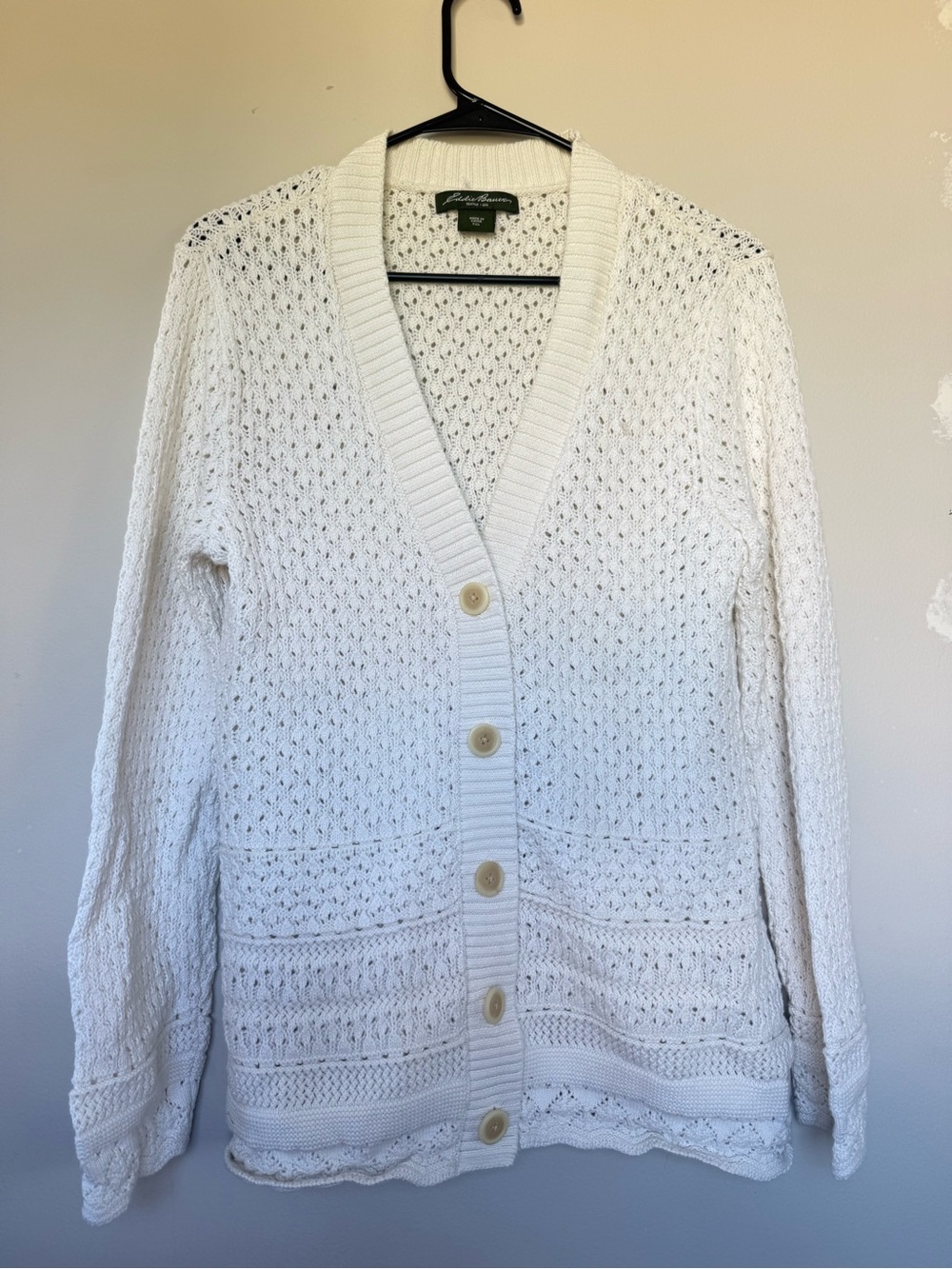 Eddie Bauer Cream Open Knit Button-Down Cardigan Tagged TXL (Fits Like Oversized